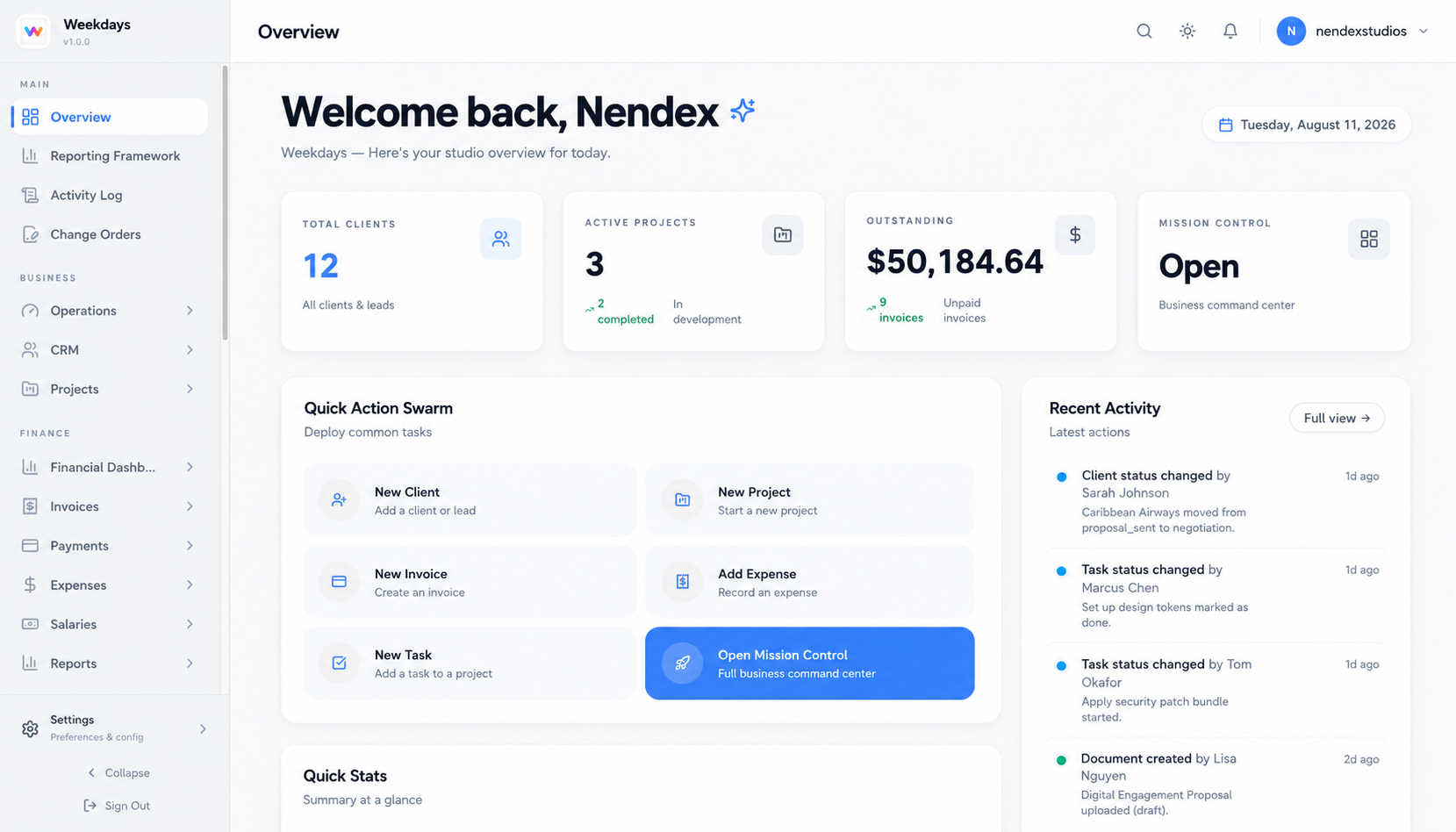 Weekdays — Business Management Platform